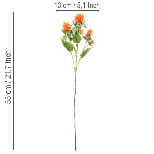 Carthame orange artificiel, fleur artificielle pour vases et décoration, 55 cm, lot de 4 | Floristik24.be