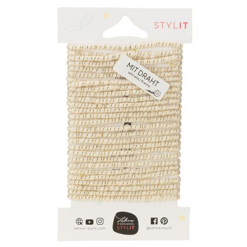 Article Cordon de laine blanc avec fil doré 5m x 5mm avec fil métallique pour décoration et loisirs créatifs