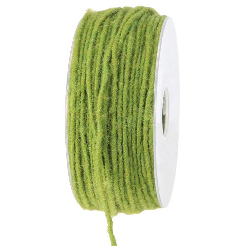 Fil de mèche en laine et feutre vert mousse 3 mm 100 m