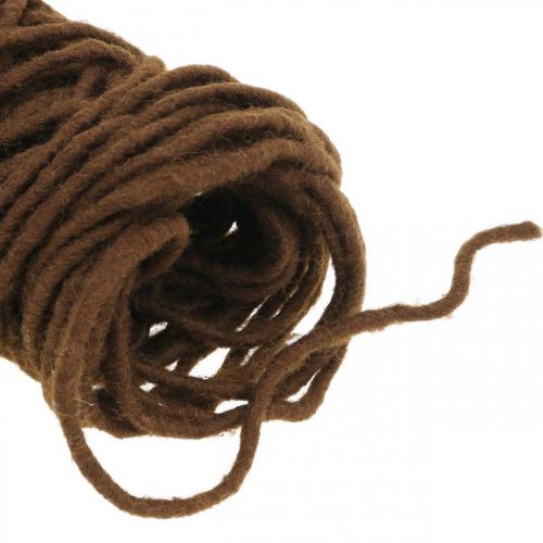 Floristik24 Fil de mèche marron foncé, cordon laine avec fil, fournitures fleuriste L30m