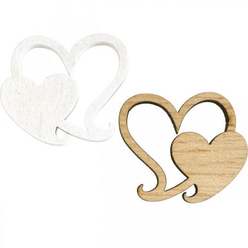 Floristik24 Double cœur en bois, décoration parsemée de cœurs de mariage B3cm 72 pièces