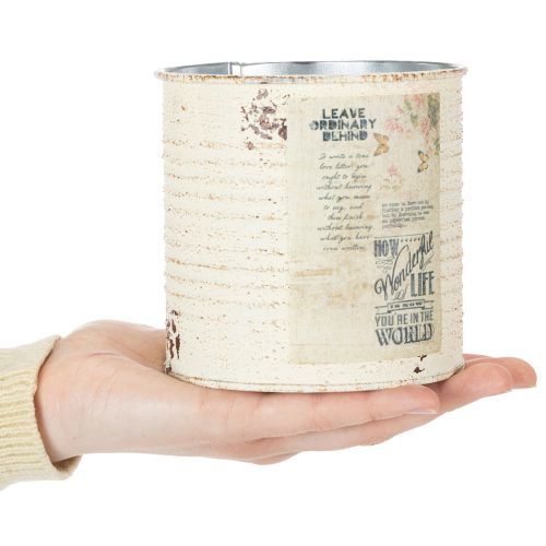Pot de fleurs en métal crème style shabby chic Ø11cm H10.5cm | Floristik24.be