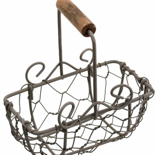Floristik24 Variation de mini paniers en fil métallique avec manche en bois, brun rouille, H10,5–11,5 cm, 9 pièces