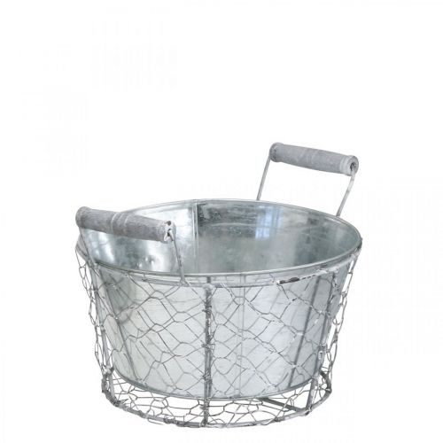 Floristik24 Panier jardinière avec insert, corbeille fil, jardinière ressort argent, blanc délavé, shabby chic Ø22cm H17.5cm