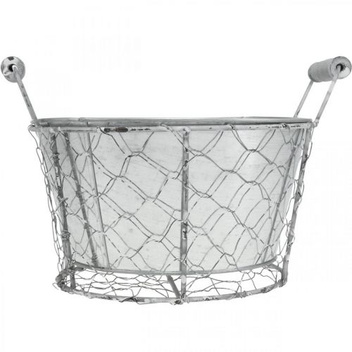 Article Panier jardinière avec insert, corbeille fil, jardinière ressort argent, blanc délavé, shabby chic Ø22cm H17.5cm