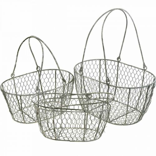 Floristik24 Corbeille fil, corbeille de Pâques, corbeille déco métal L32/28,5/25cm lot de 3