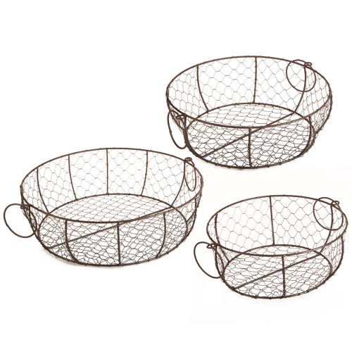 Floristik24 Corbeille à pain en fil de fer avec anse Marron Ø35/30/25cm Lot de 3