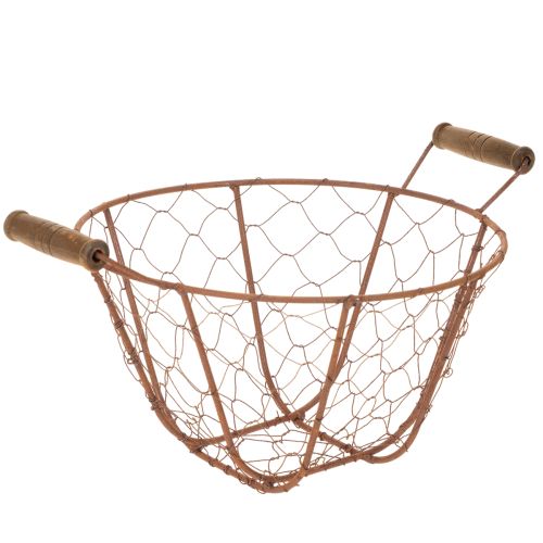Panier rond vintage en fil de fer avec poignées en bois, finition rouille, Ø 22 cm acheter | Floristik24.be