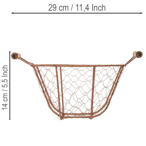 Panier rond vintage en fil de fer avec poignées en bois, finition rouille, Ø 22 cm | Floristik24.be