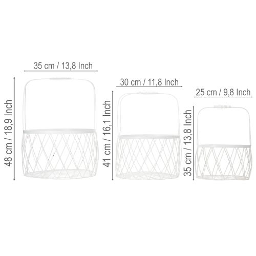 Article Panier en fil de fer avec poignée, métal blanc, Ø 25/30/35 cm, lot de 3