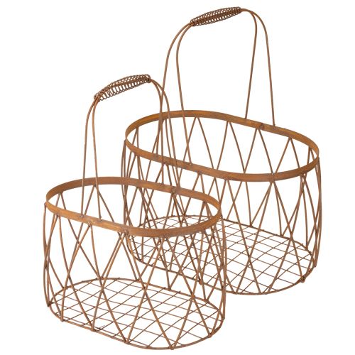 Floristik24 Panier ovale en fil de fer avec anse, décoration de jardin, finition rouille, 30 x 25 cm, lot de 2