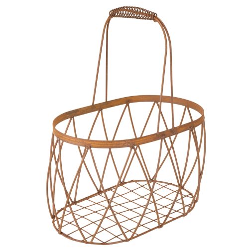 Panier ovale en fil de fer avec anse, décoration de jardin, finition rouille, 30 x 25 cm, lot de 2 | Floristik24.be