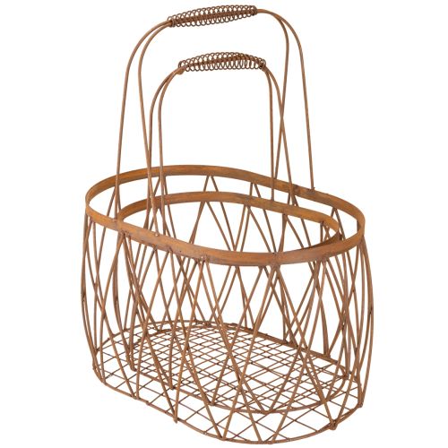 Panier ovale en fil de fer avec anse, décoration de jardin, finition rouille, 30 x 25 cm, lot de 2 | Floristik24.be