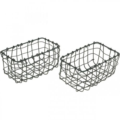 Floristik24 Mini corbeille en fil, décoration métal, corbeille à plantes rectangulaire L13cm H6,5cm 2pcs
