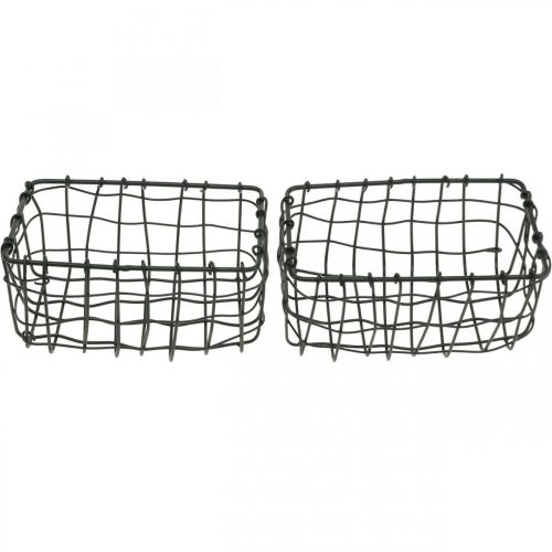Floristik24 Mini corbeille en fil, décoration métal, corbeille à plantes rectangulaire L13cm H6,5cm 2pcs