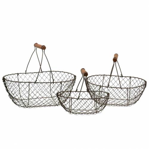 Corbeille en fil avec support en métal brun 20/25 / 30cm, lot de 3