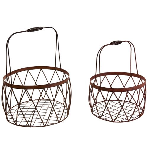 Article Corbeille en fil métallique avec anse décoration de jardin rouille Ø25/20cm lot de 2