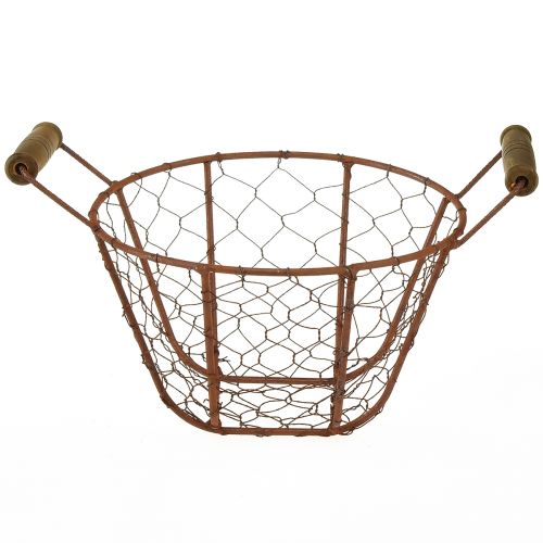 Floristik24 Corbeille en fil métallique avec anse décor bois rouille Ø18cm