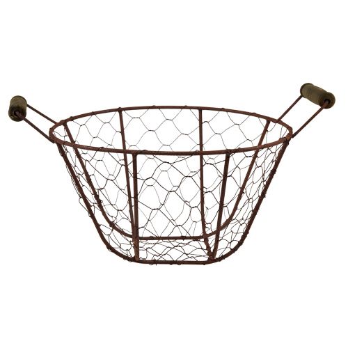 Article Corbeille en fil vintage ronde avec anses en bois corbeille en métal rouille Ø22cm