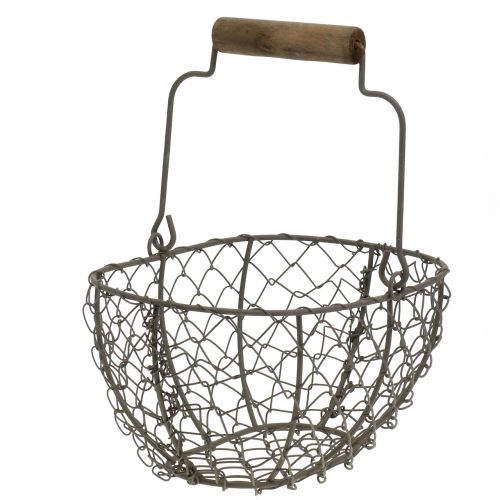 Floristik24 Panier en fil métallique avec manche en bois brun 20cm