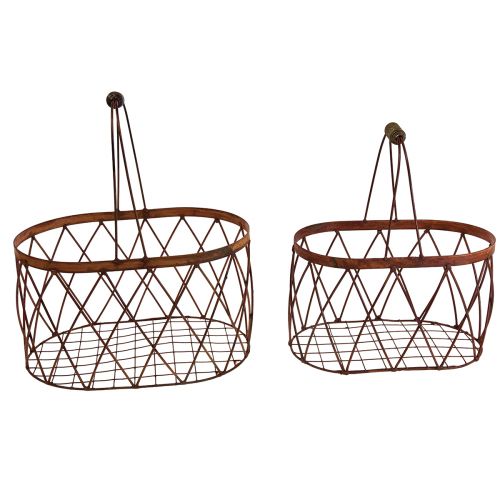 Floristik24 Corbeille en fil panier ovale en maille avec poignée décoration de jardin rouille 30/25cm lot de 2