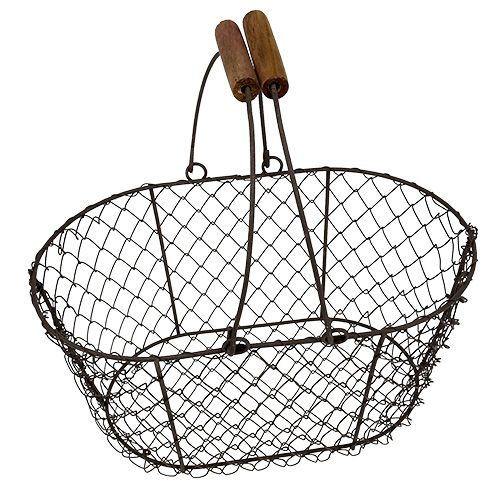 Article Corbeille en fil ovale avec anse 27x16,5cm H13,5cm marron