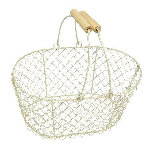 Floristik24 Corbeille fil ovale avec anse 27x18cm H13,5cm crème