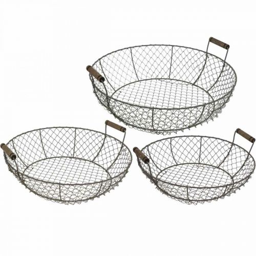 Floristik24 Panier fil rond avec anses corbeille gris-brun Ø32/36/40cm lot de 3