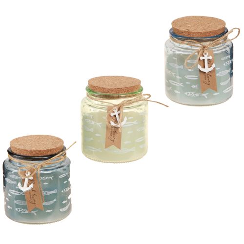 Floristik24 Bougies parfumées en verre bougies poisson bleu maritime vert H11cm 3pcs