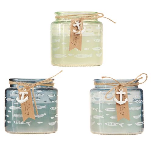 Article Bougies parfumées en verre bougies poisson bleu maritime vert H11cm 3pcs