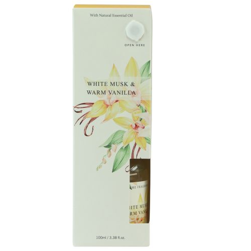 Article Bâtonnets parfumés parfum d&#39;ambiance verre vanille musc blanc 100ml