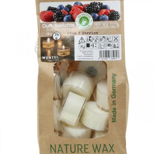 Article Bougies parfumées, bougies chauffe-plat fruits rouges, bougies chauffe-plat parfumées, bougies en cire Ø3,8cm H2,3cm blanc 18 pcs