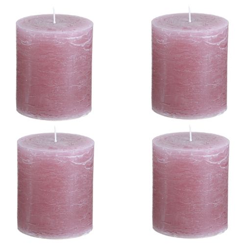 Article Bougies unies bougies pilier vieux rose 70×80mm 4 pcs