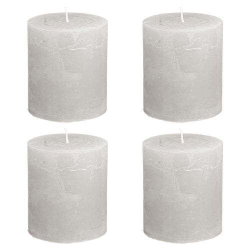 Article Bougies de couleur unie bougies pilier gris clair 70×80mm 4 pcs