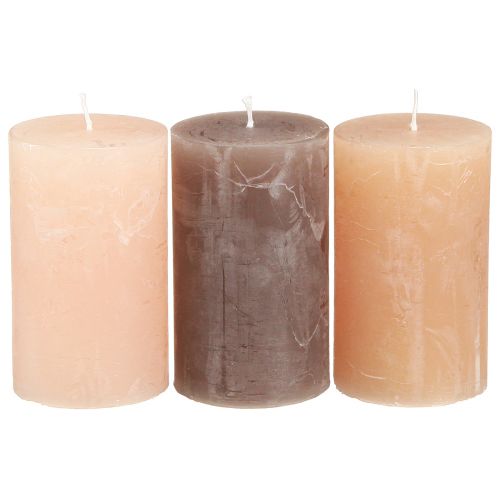Floristik24 Bougies piliers unies 3 couleurs marron 60×100mm 12 pcs