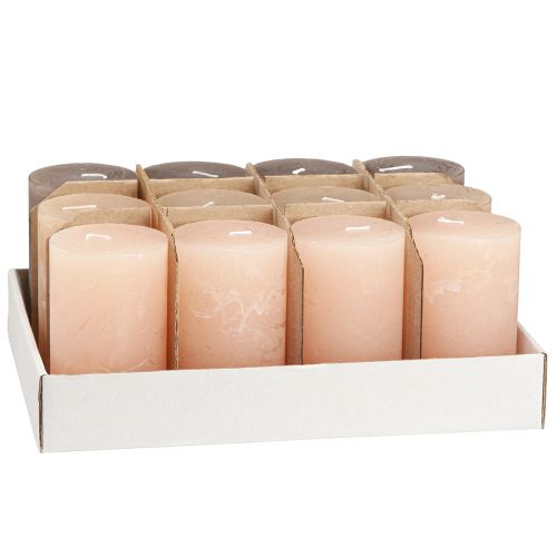 Article Bougies piliers unies 3 couleurs marron 60×100mm 12 pcs