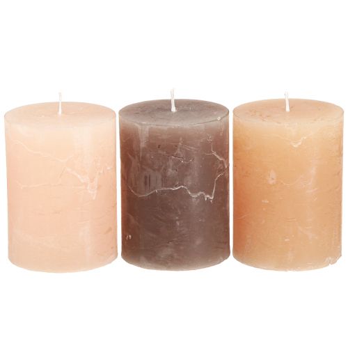Article Bougies piliers unies 3 couleurs marron 60x80mm 12 pcs