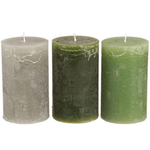 Bougies piliers unies 3 couleurs vert 60×100mm 12 pcs
