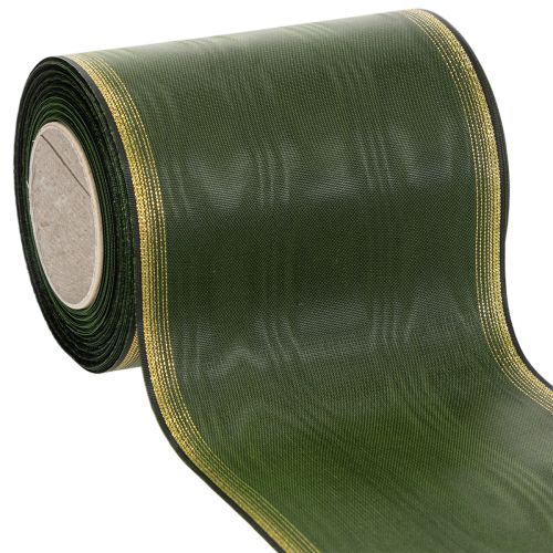 Ruban moiré vert foncé élégant, 125 mm, bordé de perles dorées, ruban de deuil, décoration de mariage, ruban à nœud acheter | Floristik24.be