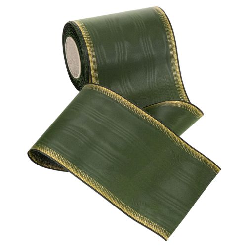 Ruban moiré vert foncé élégant, 125 mm, bordé de perles dorées, ruban de deuil, décoration de mariage, ruban à nœud | Floristik24.be