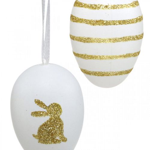 Article Oeufs de Pâques à suspendre blanc, or triés artificiellement H6cm 12pcs