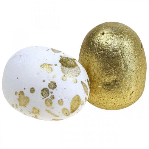 Floristik24 Oeufs en polystyrène Oeufs de Pâques en polystyrène décoration or blanc 3cm 32 pcs