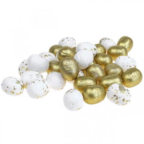 Floristik24 Oeufs en polystyrène Oeufs de Pâques en polystyrène décoration or blanc 3cm 32 pcs