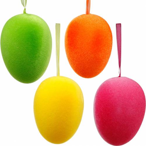 Floristik24 Oeufs de Pâques colorés à suspendre, oeufs floqués, Pâques, décoration printanière 8 pièces