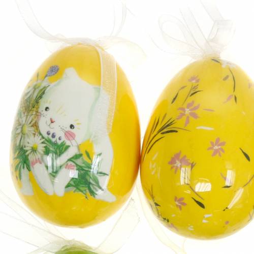 Floristik24 Bouquet de Pâques décoratif oeuf à suspendre jaune, vert assorti H7cm 6pcs
