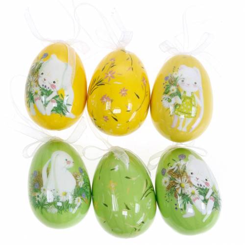 Floristik24 Bouquet de Pâques décoratif oeuf à suspendre jaune, vert assorti H7cm 6pcs