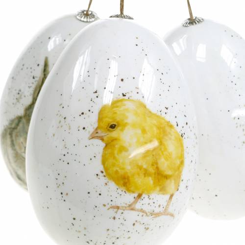 Floristik24 Oeufs de Pâques à suspendre aux motifs animaliers poussin, oiseau, lapin blanc assortis 3pcs