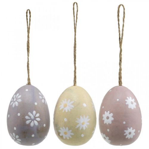 Article Oeufs de Pâques avec décoration de fleurs à suspendre oeuf en bois trié 7cm 3pcs