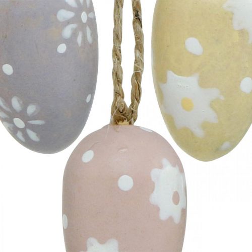 Article Mini oeufs de Pâques, oeufs en bois avec fleurs, décoration de Pâques violet, rose, jaune H3,5cm 6pcs