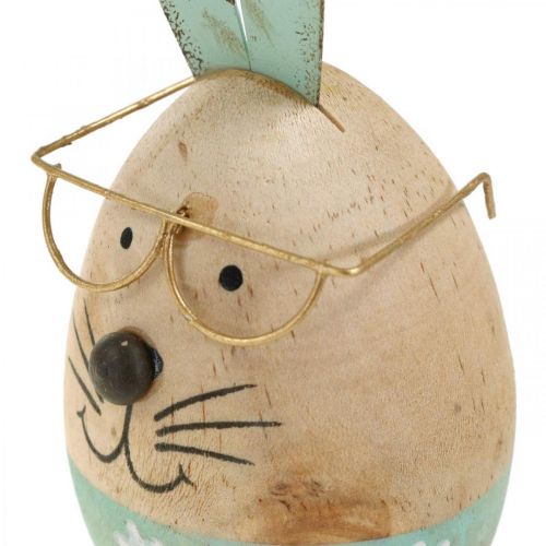 Article Lapin de Pâques avec lunettes figurine décorative oeuf en bois Ø5cm H13.5cm 3pcs